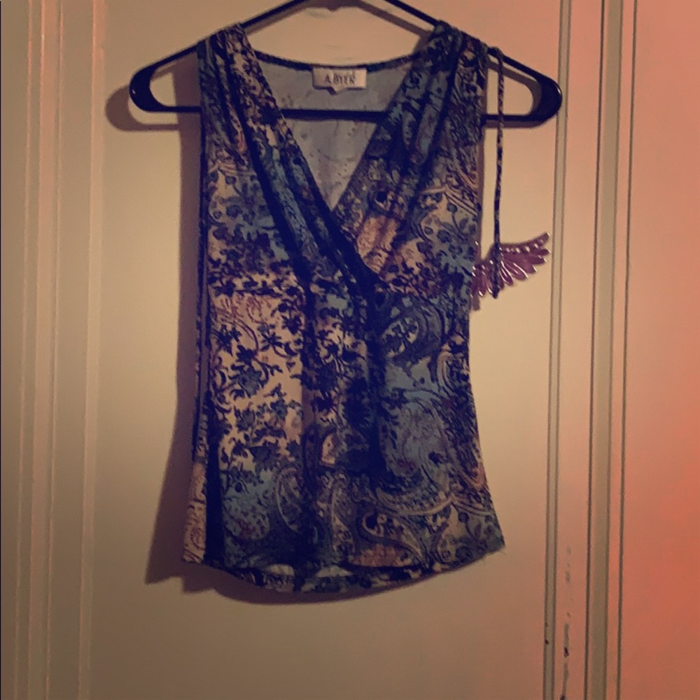 Paisley print dress tank with shirred shoulders